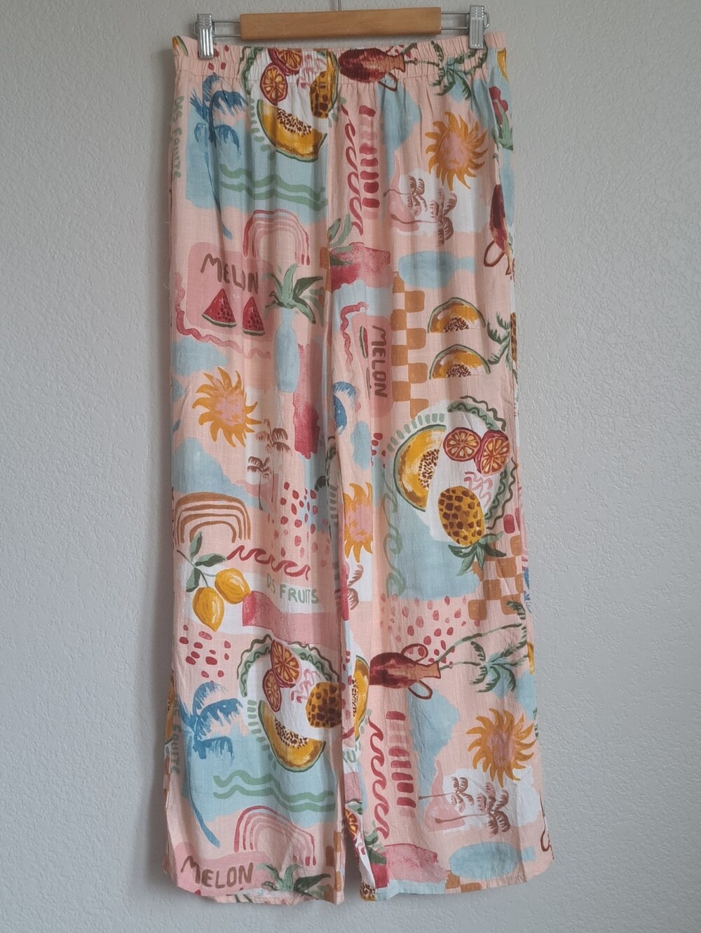 Paper Heart Womans Tropical Beach Vacation Print Linen Pants Size Large